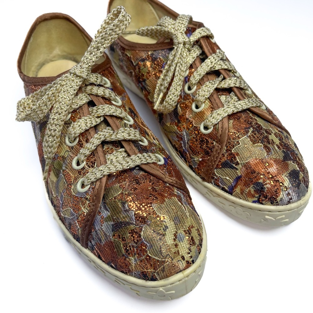 La Rocca Italian Floral Tapestry Glitter Statement Sneakers Fairycore Low Top‎ 9